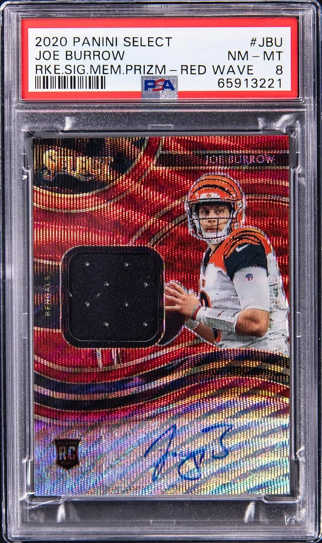 2020 Panini Select Joe Burrow Signature Memorabilia Red Wave Prizm #RSM-JBU card image