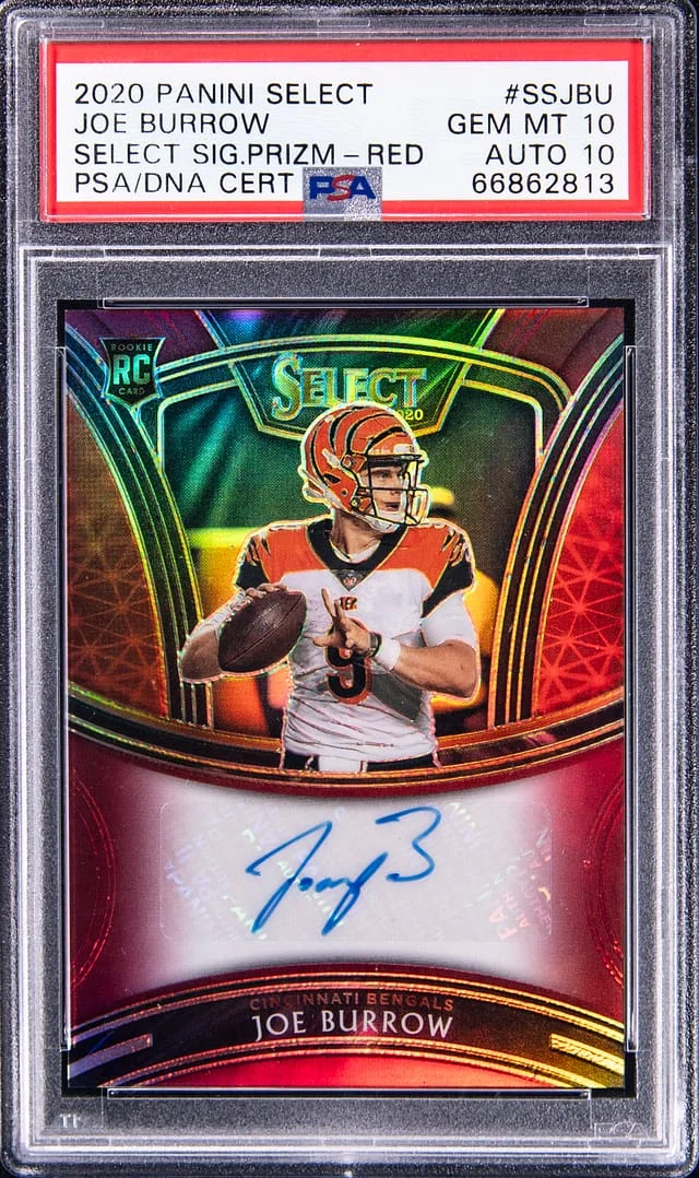 2020 Panini Select Joe Burrow Signatures Red Prizm #SS-JBU card image