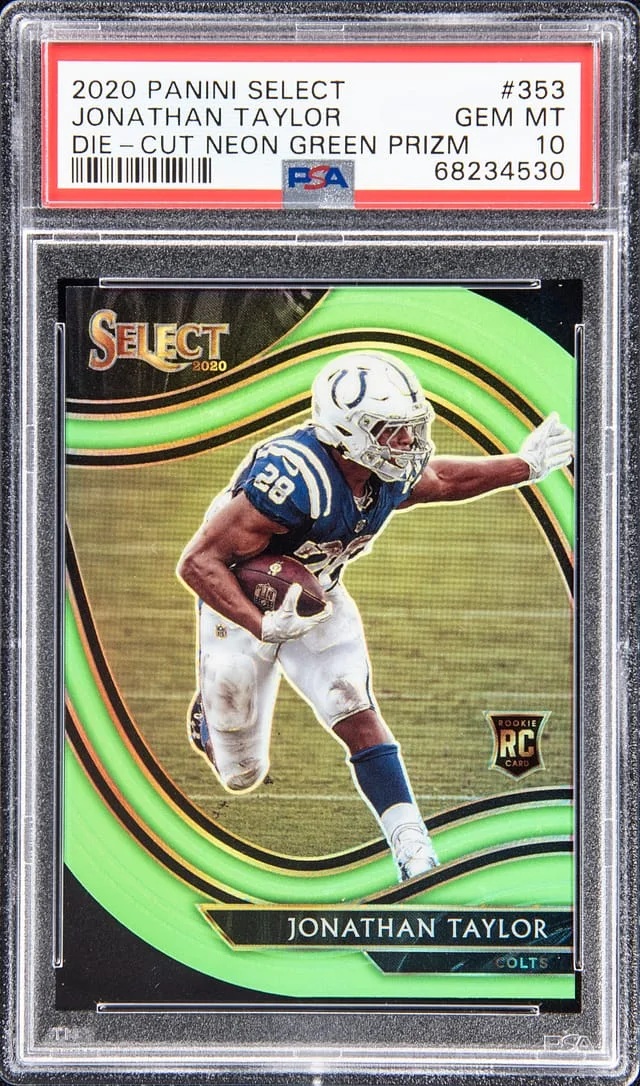 2020 Panini Select Jonathan Taylor Die - Cut Neon Green Prizm #353 card image