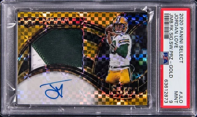 2020 Panini Select Jordan Love Jumbo Signature Swatch Prizm Gold #JRS-JLO card image