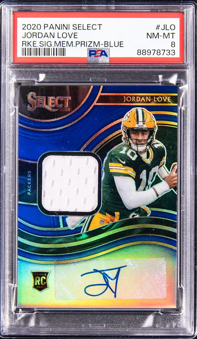 2020 Panini Select Jordan Love Signature Memorabilia Blue Prizm #RSM-JLO card image