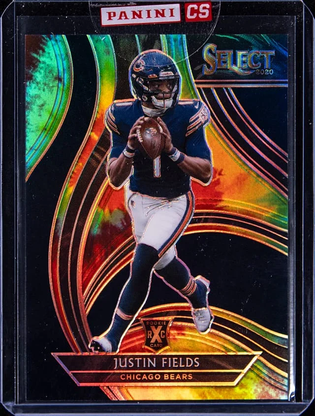 2020 Panini Select Justin Fields - Panini Encased 21 XRC Tie-Dye Prizm Redemption #404 card image