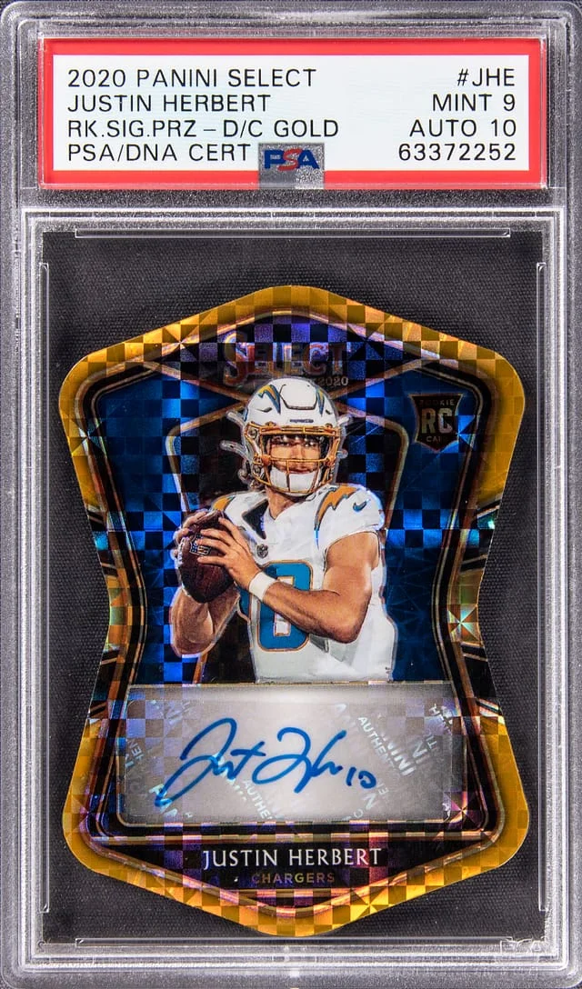 2020 Panini Select Justin Herbert Signature Gold Prizm Die-Cut #RS-JHE card image