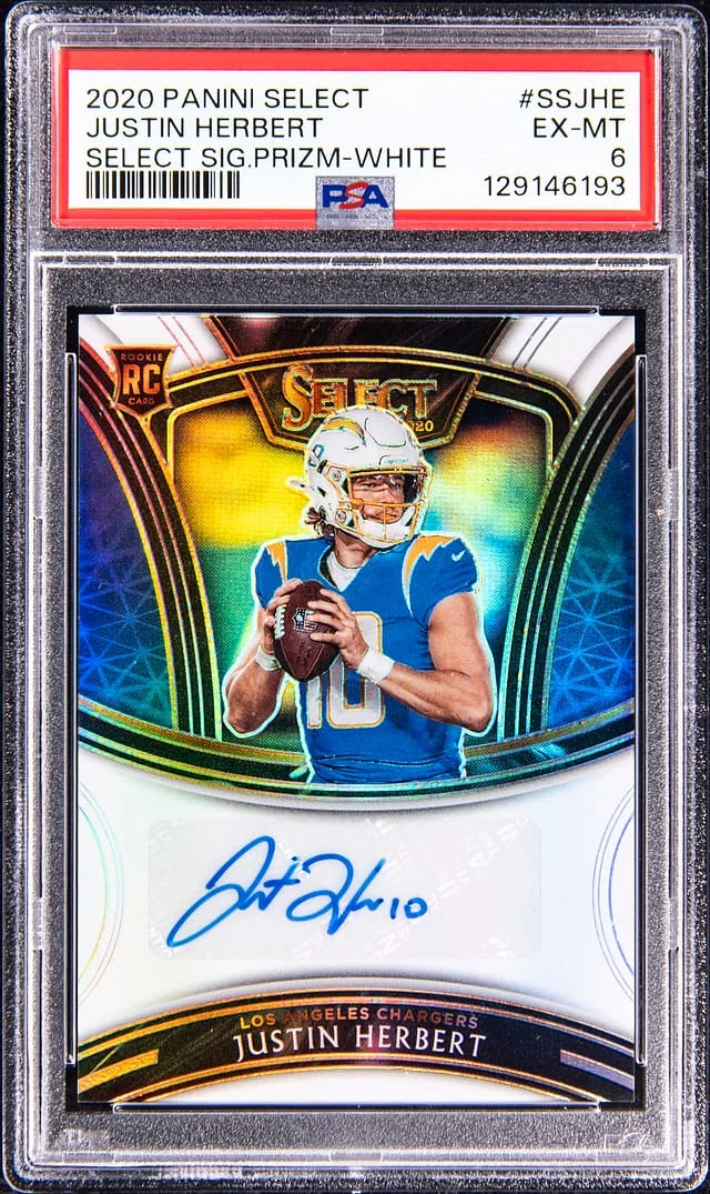 2020 Panini Select Justin Herbert Select Signatures White Prizm #SS-JHE card image