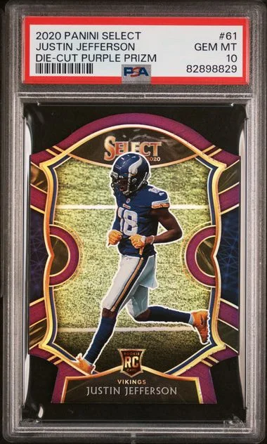 2020 Panini Select Justin Jefferson Die-Cut Purple Prizm #61 card image