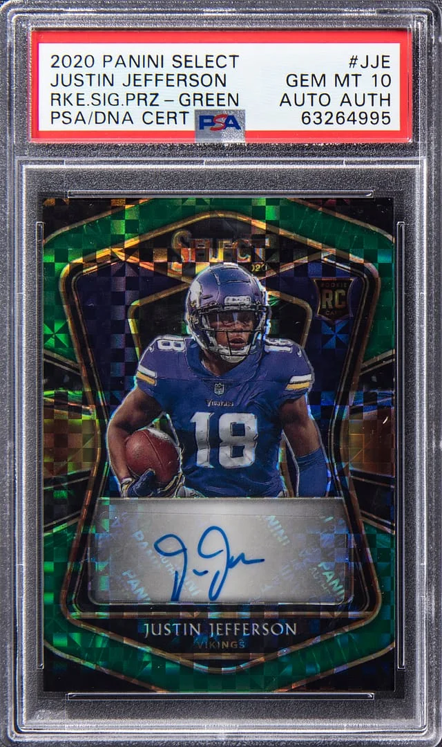 2020 Panini Select Justin Jefferson Signatures Green Prizm #RS-JJE card image