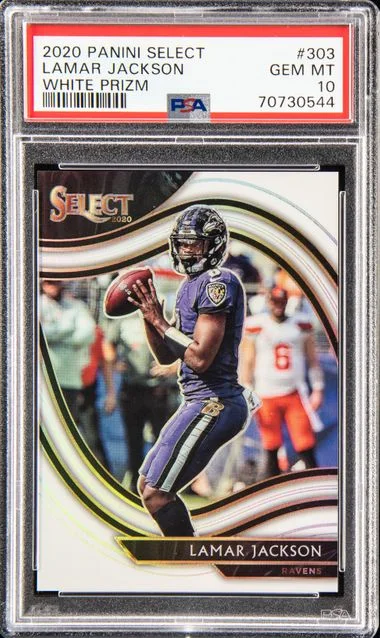 2020 Panini Select Lamar Jackson White Prizm #303 card image