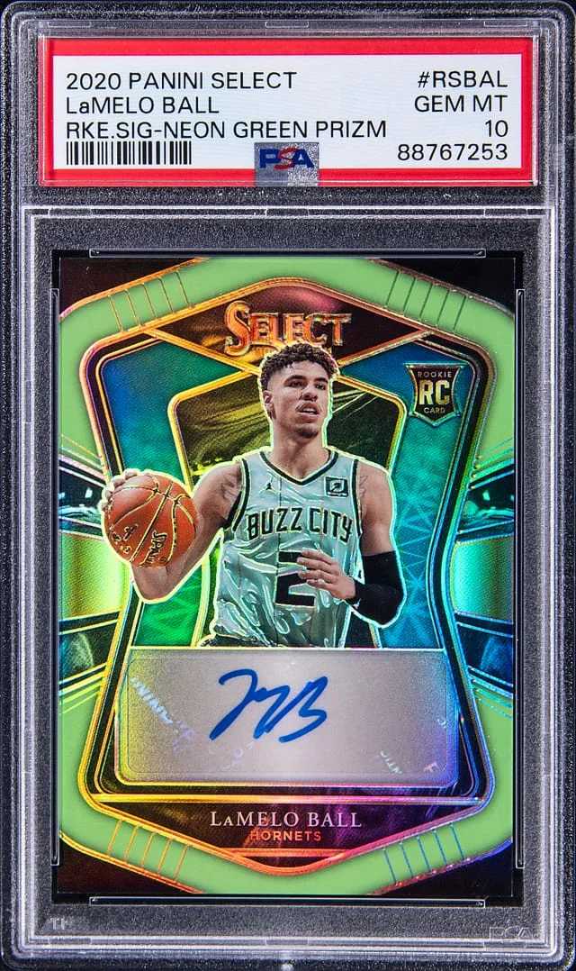 2020 Panini Select LaMelo Ball Signature Neon Green #RSBAL card image