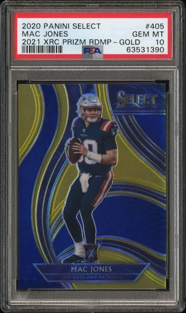 2020 Panini Select Mac Jones 21 XRC Gold Prizm Redemption #405 card image