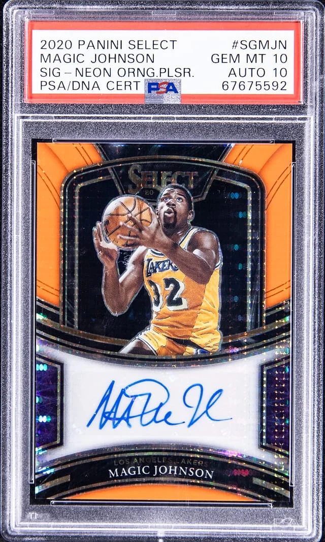 2020 Panini Select Magic Johnson Signature Neon Orange Pulsar #SG-MJN card image