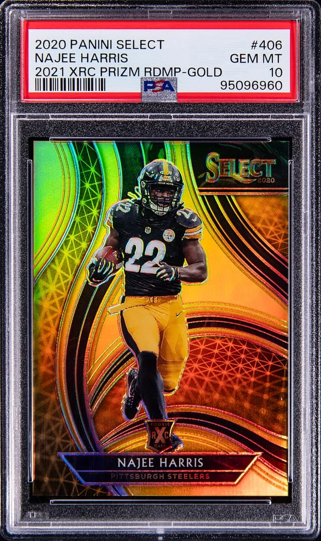 2020 Panini Select Najee Harris 2021 XRC Prizm Redemption Gold #406 card image