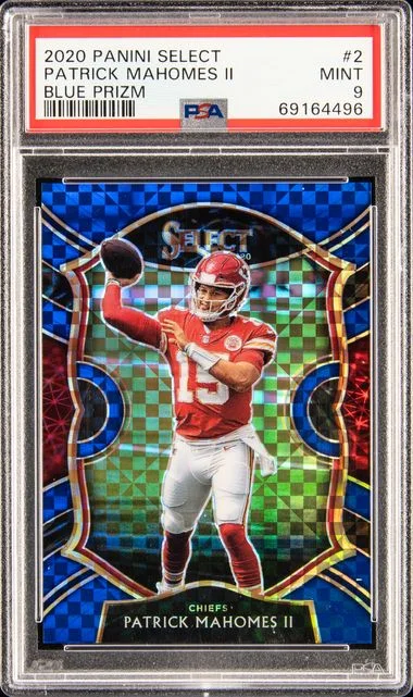 2020 Panini Select Patrick Mahomes II – Jersey Number Blue Prizm #2 card image