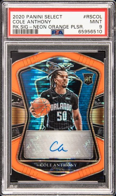 2020 Panini Select Signatures Neon Orange Pulsar Rscol Cole Anthony #no-number card image