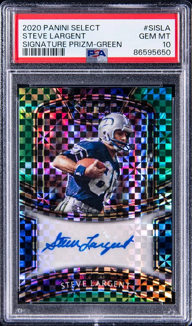 2020 Panini Select Steve Largent Signature Prizm Green #SISLA card image