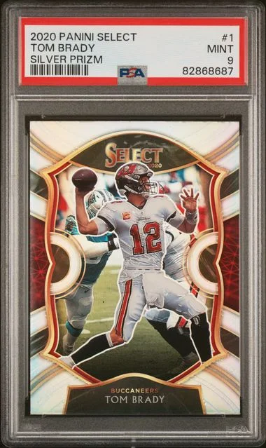 2020 Panini Select Tom Brady Die-Cut Neon Green Prizm #1 card image