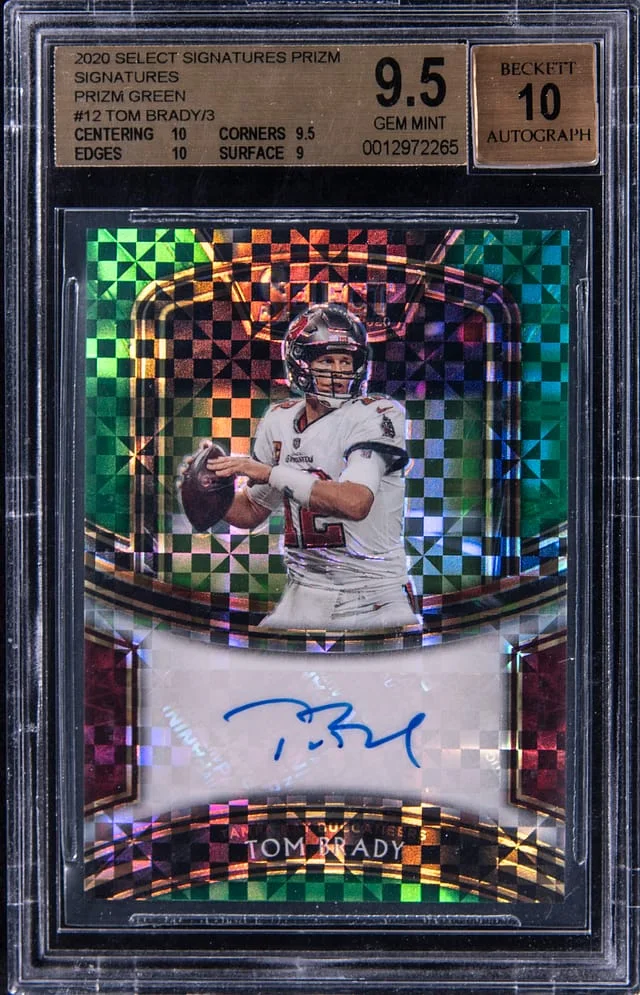 2020 Panini Select Tom Brady Signatures Green Prizm #12 card image