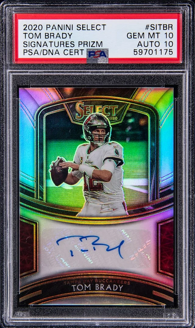 2020 Panini Select Tom Brady Signatures Green Prizm #SI-TBR card image