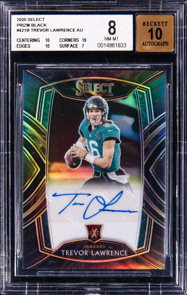 2020 Panini Select Trevor Lawrence 21 XRC Mystery Autograph Prizm Redemption Black Prizm #421B card image