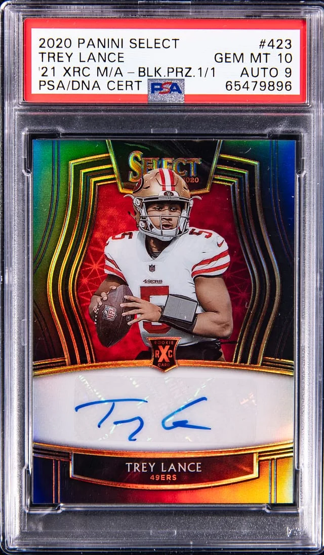 2020 Panini Select Trey Lance XRC Mystery Autograph Black Prizm Redemption #423 card image