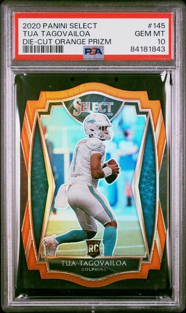 2020 Panini Select Tua Tagovailoa Die-Cut Orange Prizm #145 card image