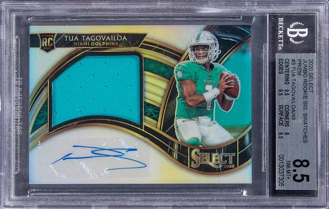 2020 Panini Select Tua Tagovailoa Jumbo Signature Swatches Prizm #JRS-TTA card image