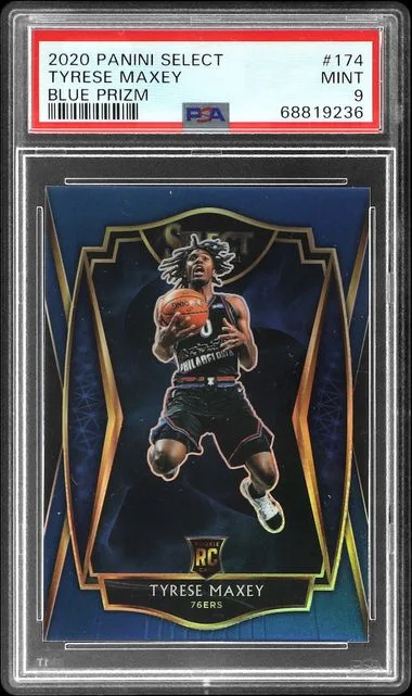 2020 Panini Select Tyrese Maxey Blue Prizm #174 card image