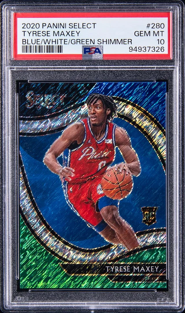 2020 Panini Select Tyrese Maxey Blue/White/Green Shimmer #280 card image