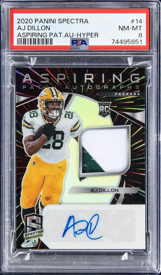 2020 Panini Spectra AJ Dillon Aspiring Patch Autograph - Hyper #14 card image