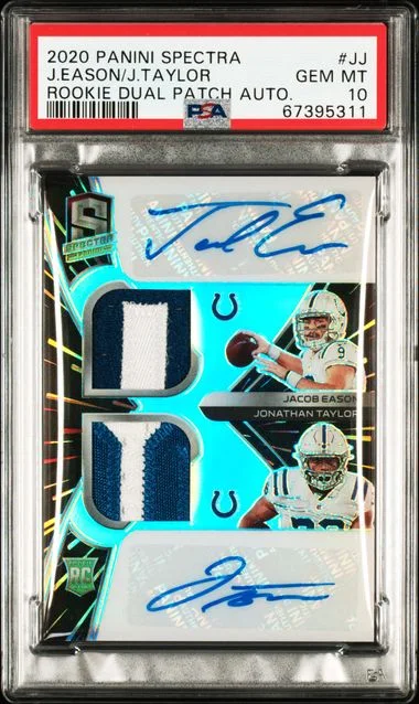 2020 Panini Spectra Dual Patch Autographs Jj Jacob Eason/Jonathan Taylor #no-number card image