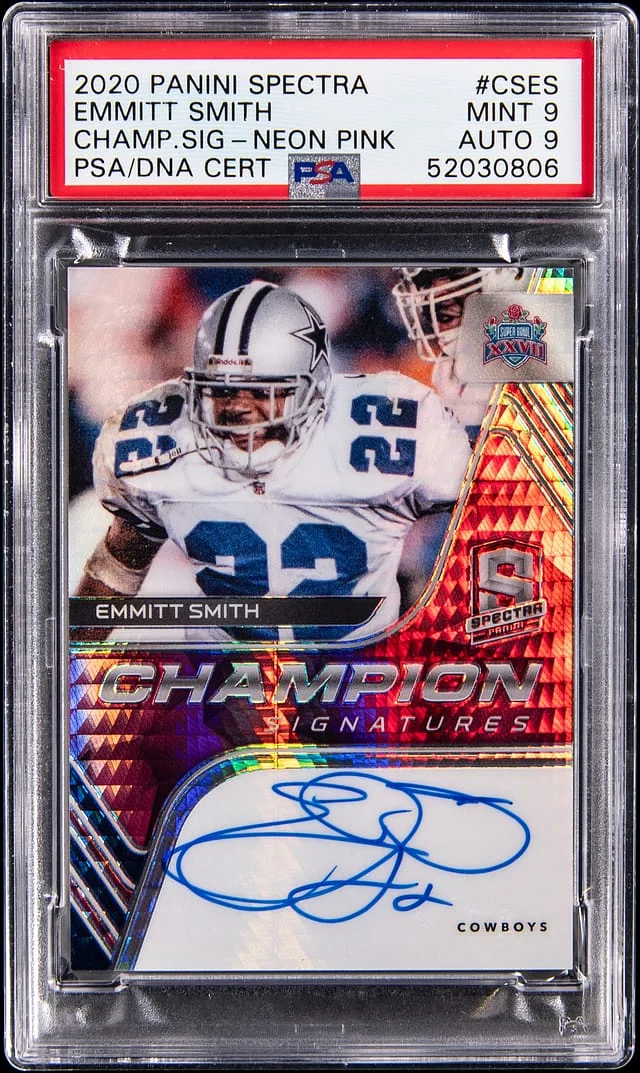 2020 Panini Spectra Emmitt Smith Champion Signatures Neon Pink #CS-ES card image