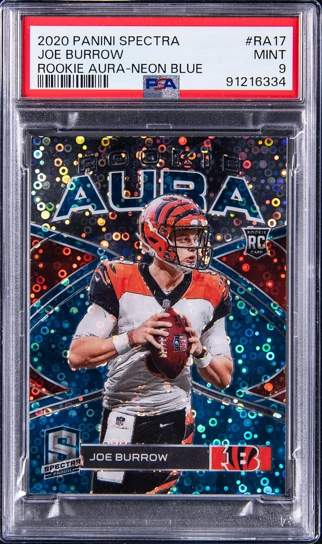 2020 Panini Spectra Joe Burrow Aura-Neon Blue #RA17 card image