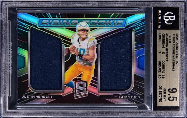 2020 Panini Spectra Justin Herbert Rising Materials Hyper #3 card image