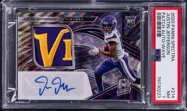 2020 Panini Spectra Justin Jefferson Patch Autographs (RPA) #214 card image
