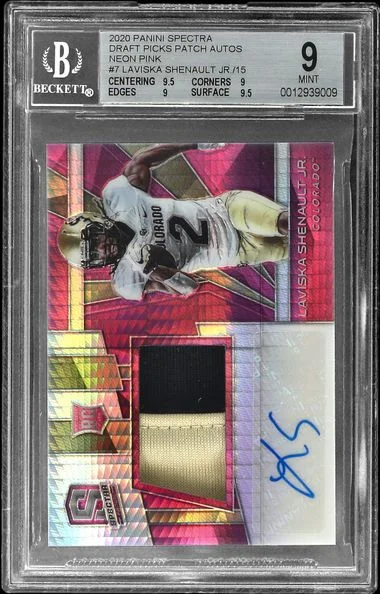 2020 Panini Spectra Laviska Shenault, Jr. Draft Picks Patch Autos Neon Pink #7 card image