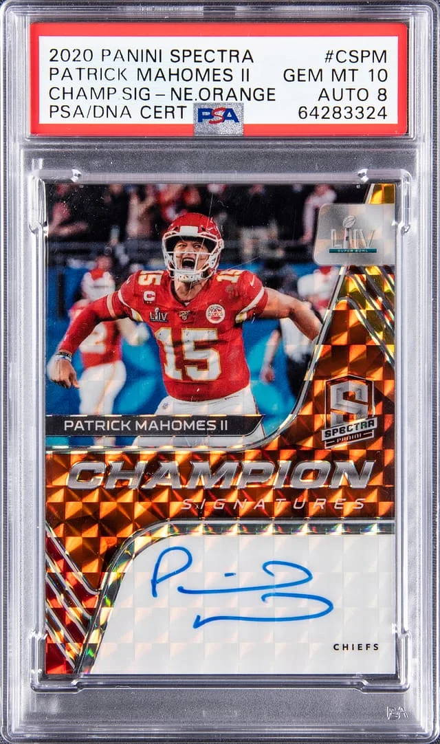 2020 Panini Spectra Patrick Mahomes II Champion Signatures Neon Marble White Box #CS-PM card image