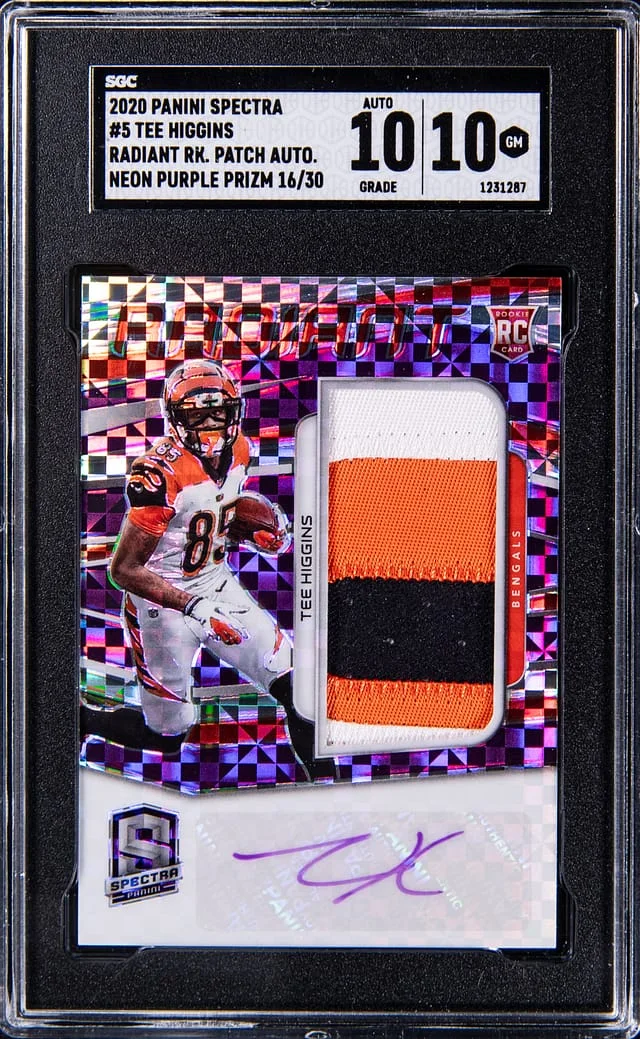 2020 Panini Spectra Tee Higgins Radiant Neon Purple Prizm #5 card image