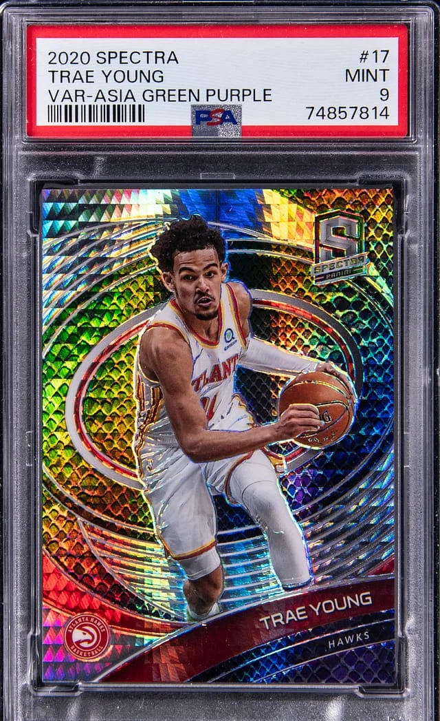 2020 Panini Spectra Trae Young Variation-Asia Green Purple #17 card image
