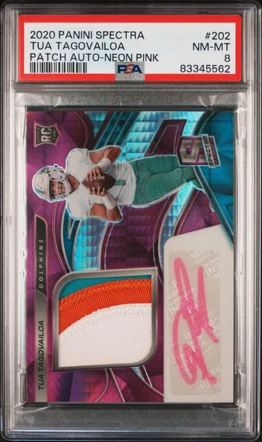 2020 Panini Spectra Tua Tagovailoa Patch Autograph Neon Pink #202 card image