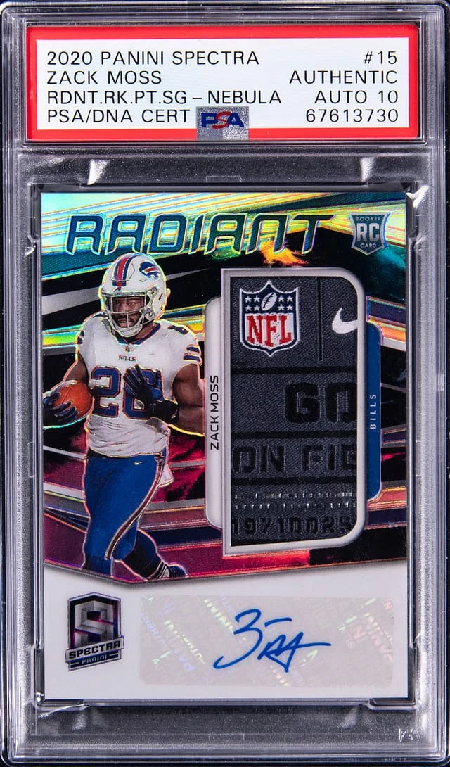 2020 Panini Spectra Zack Moss Radiant Patch Signatures Nebula #15 card image
