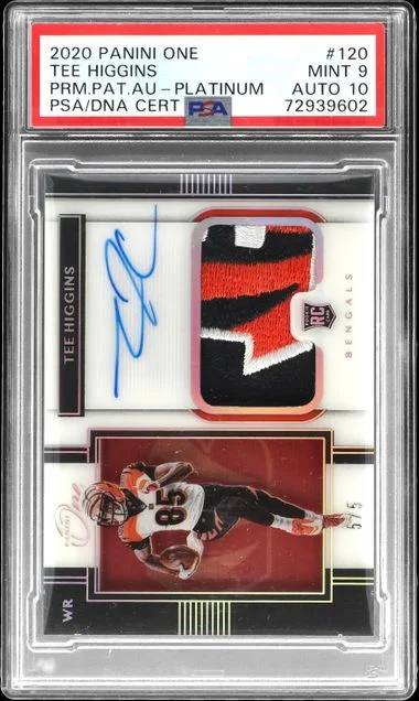2020 Panini Tee Higgins One Premium Patch Autographs Platinum #120 card image