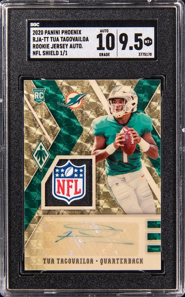 2020 Panini Tua Tagovailoa Phoenix Jersey Autograph NFL Shield Gold Vinyl #RJA-TT card image