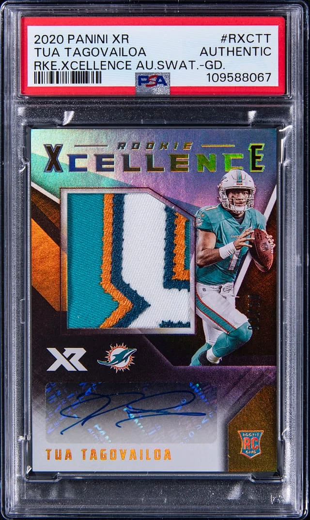 2020 Panini Tua Tagovailoa XR Xcellence Autograph Swatches Gold #RXC-TT card image