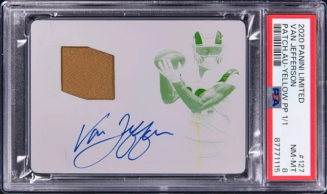 2020 Panini Van Jefferson Limited Patch Autograph Yellow Printing Plate #127 card image