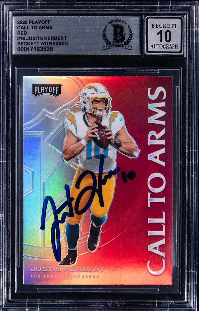 2020 Playoff Justin Herbert Call to Arms Red #19 card image