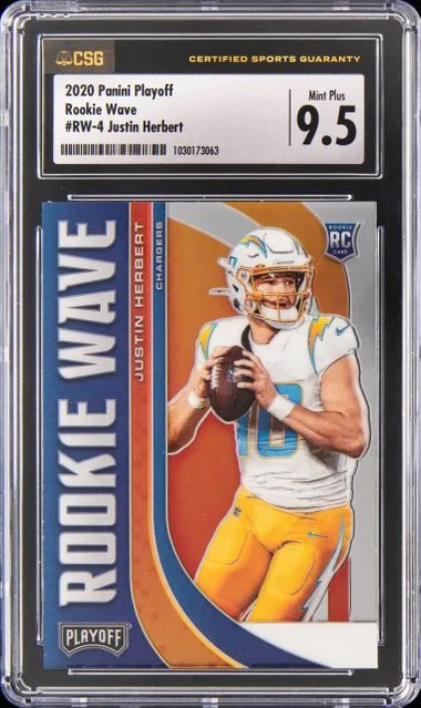 2020 Playoff Justin Herbert Wave #RW-4 card image