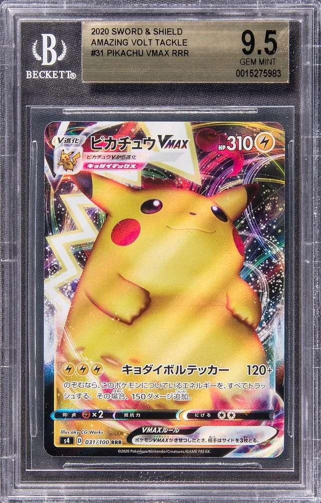 2020 Pokemon Japanese Sword & Shield Amazing Volt Tackle Full Art Triple Rare Holofoil Pikachu VMAX #31 card image