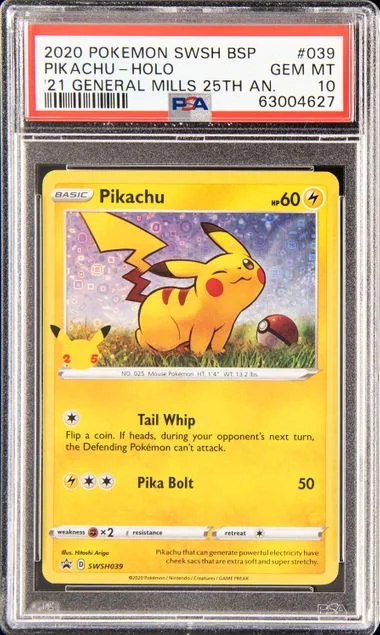 2020 Pokemon Sword and Shield Black Star Promo 2021 General Mills 25th Anniversary Rare Holofoil Pikachu #039 card image