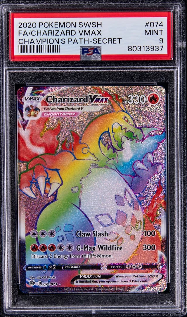 2020 Pokemon Sword and Shield Champion's Patch Secret Full Art Charizard VMAX #074 card image