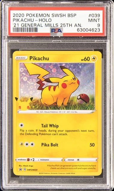 2020 Pokemon Sword & Shield Black Star Promo 2021 General Mills 25th Anniversary Holofoil Pikachu #039 card image