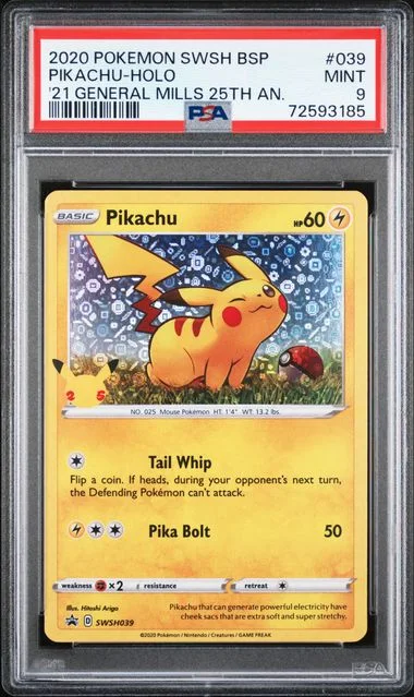 2020 Pokemon Sword & Shield Black Star Promo 2021 General Mills 25th Anniversary Holofoil Pikachu #39 card image